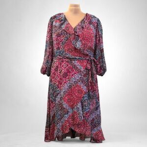 JESSICA HOWARD Plus Size Printed Faux-Wrap Midi Dress, NWT! Size 18W